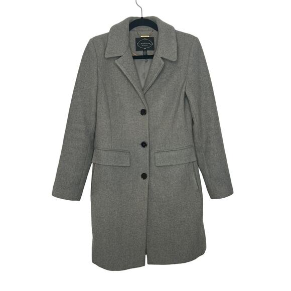 1 Madison Luxe Gray Button Up Lined Wool Blend Pockets Dress Coat Outerwear S - Picture 1 of 11